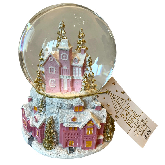34TH & PINE Christmas Musical Waterglobe Pink & Gold Glam Holiday Decor NEW - Picture 1 of 15